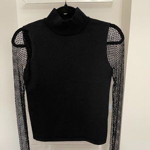 Black Zara Mesh-Sleeve Top